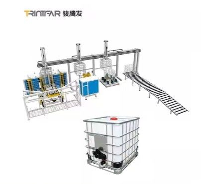 An automatic production line for welding steel wires on the elbow molds of high-speed IBC ton containers